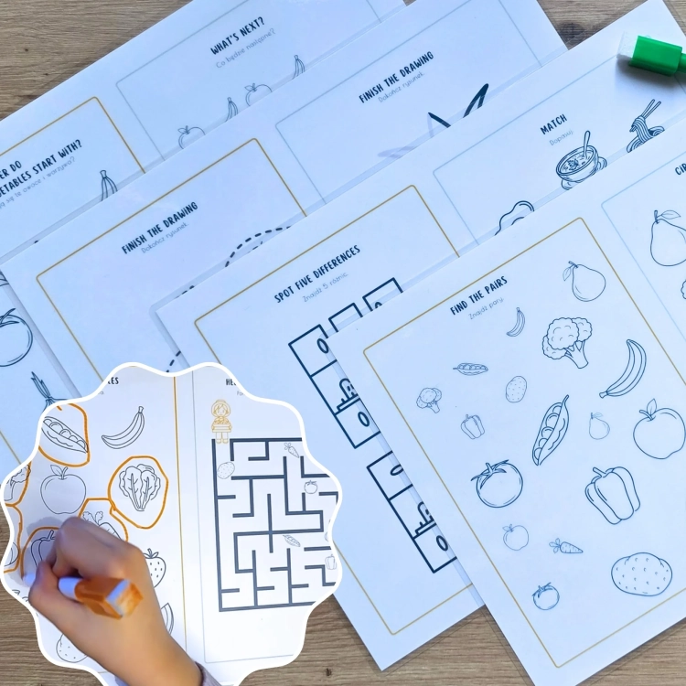 Zestaw laminowanych kart EduKit Angielski w kuchni z pisakiem – wielorazowe karty edukacyjne do nauki angielskiego dla dzieci.webp