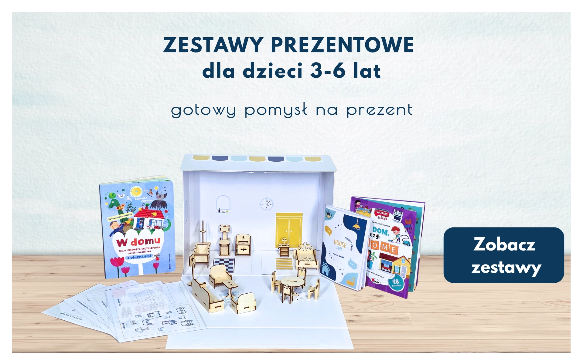 Zestawy prezentowe EduKit dla dzieci 3–6 lat z książkami i zabawkami